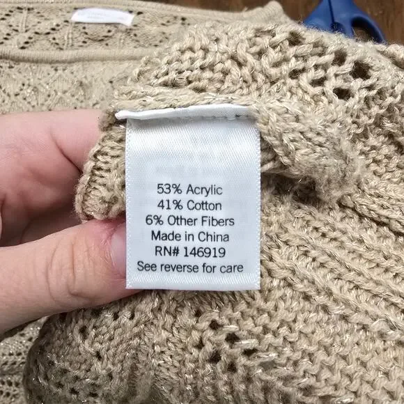 Women's Lauren Conrad Tan & Metallic Open Knit Cropped Sweater | Size Large - Picture 9 of 10